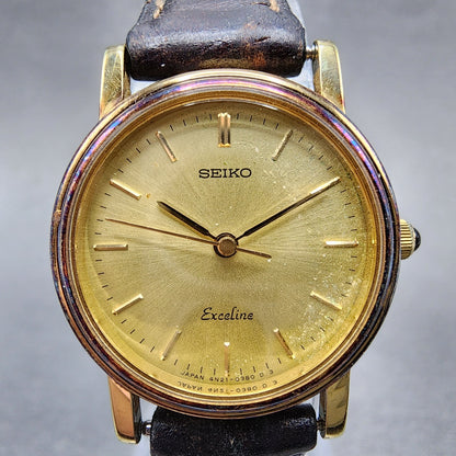 Seiko Exceline Watch Women 23mm Champagne Dial Gold Tone 4n210180 New Bat READ!1