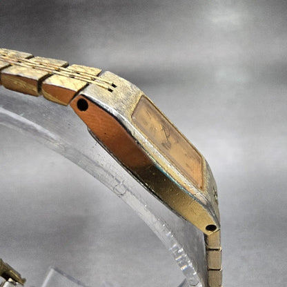 Seiko Watch Women 12mm Gold Dial Gold Tone Rectangle 2E20-5550 New Battery VTG3