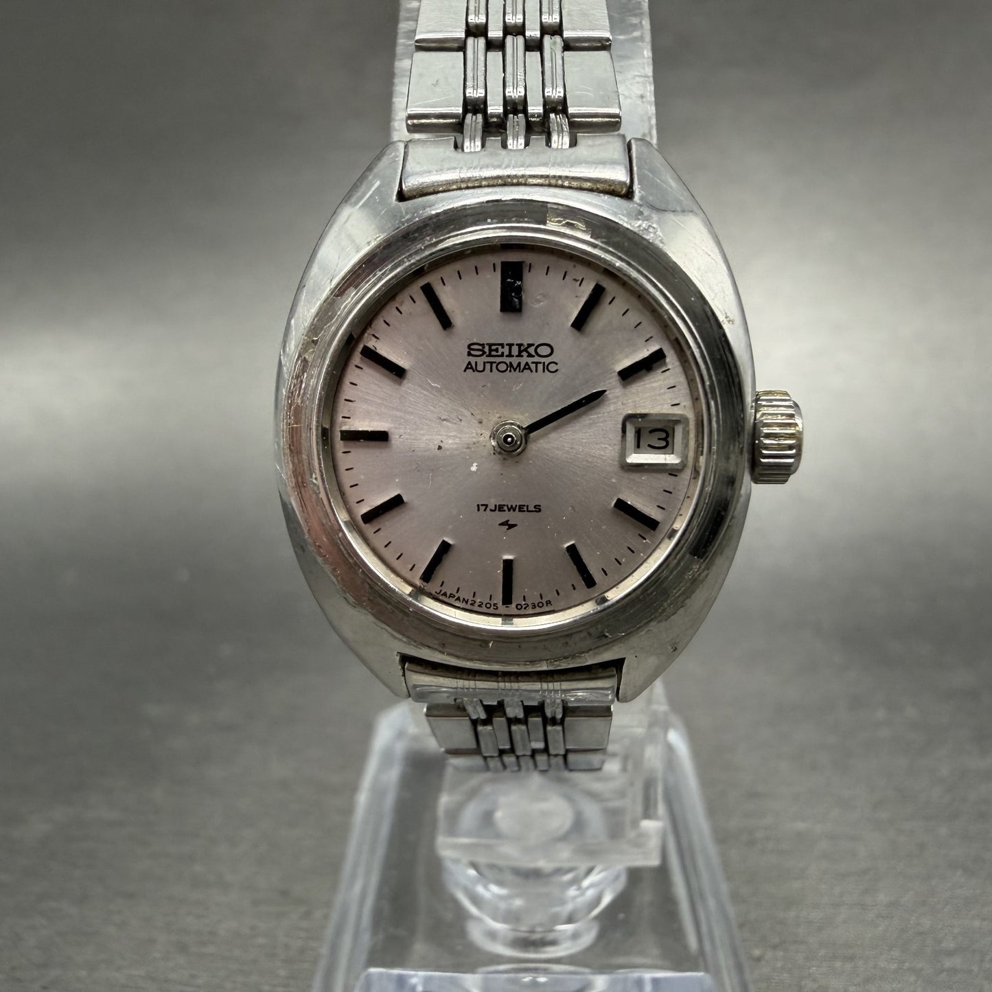 Seiko Automatic Watch Women 23mm Silver Dial Silver Tone Date 2205-0050 PARTS0