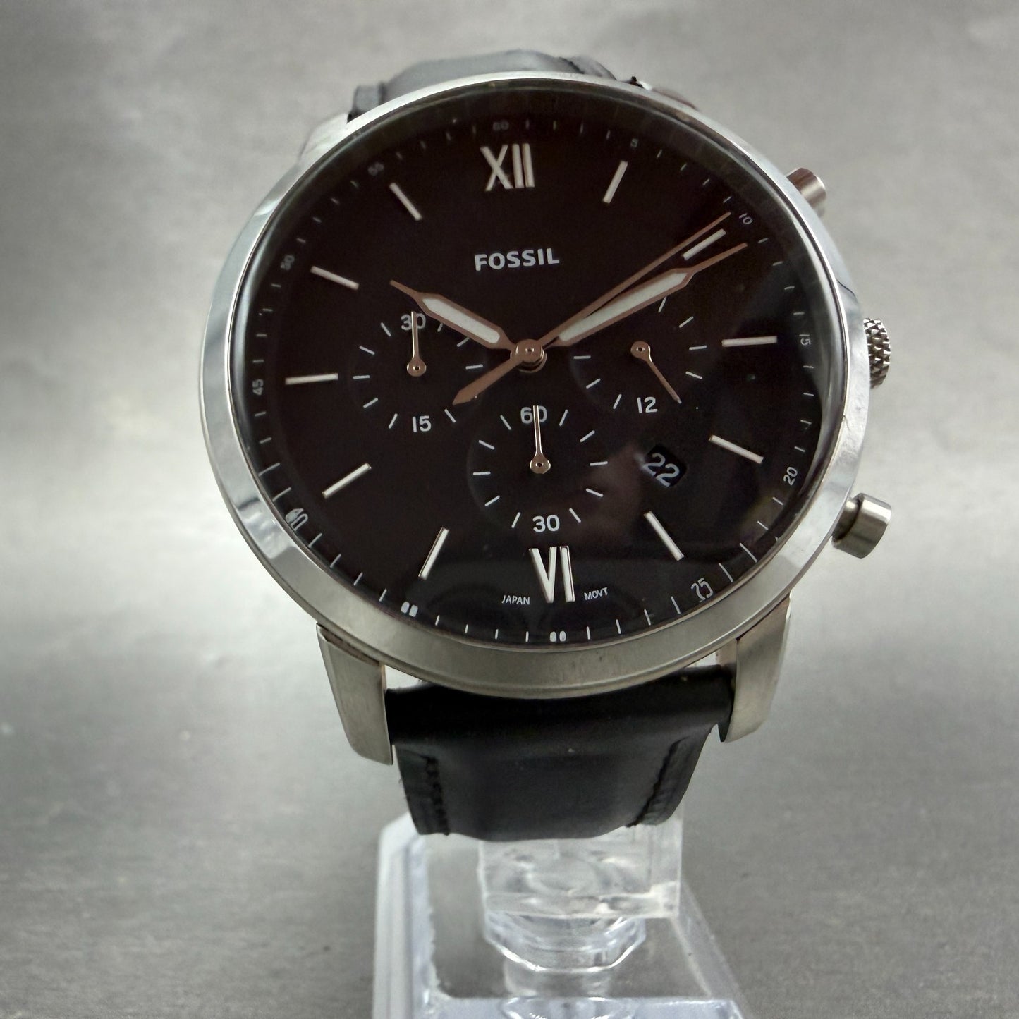 Fossil Neutra Chronograph Watch Men 44mm Black Dial Steel Date FS5452 NewBattery5