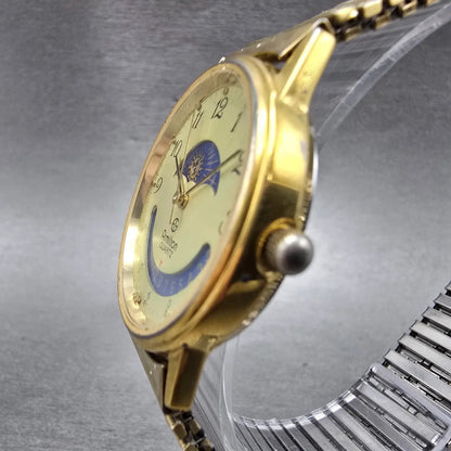 Armitron Day Night Watch Men 32mm Gold Dial Gold Tone Date Round READ!! New Batt2