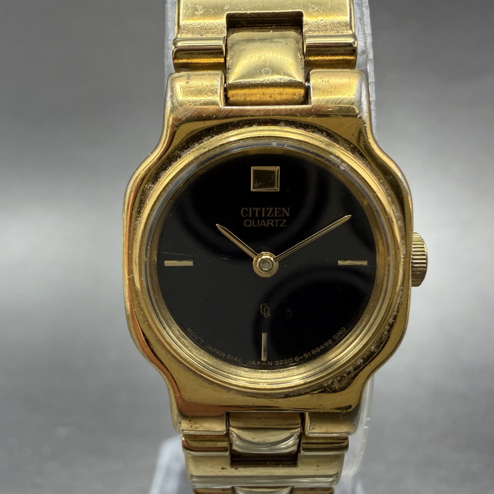 Citizen CQ Watch Women 18mm Black Dial Gold Tone Round 3220 New Battery VTG1