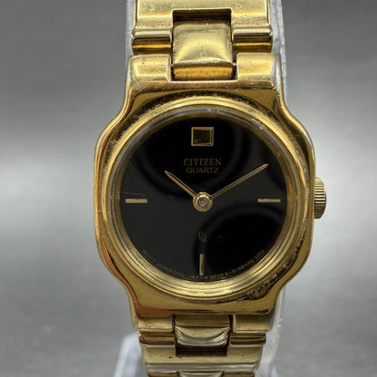 Citizen CQ Watch Women 18mm Black Dial Gold Tone Round 3220 New Battery VTG1