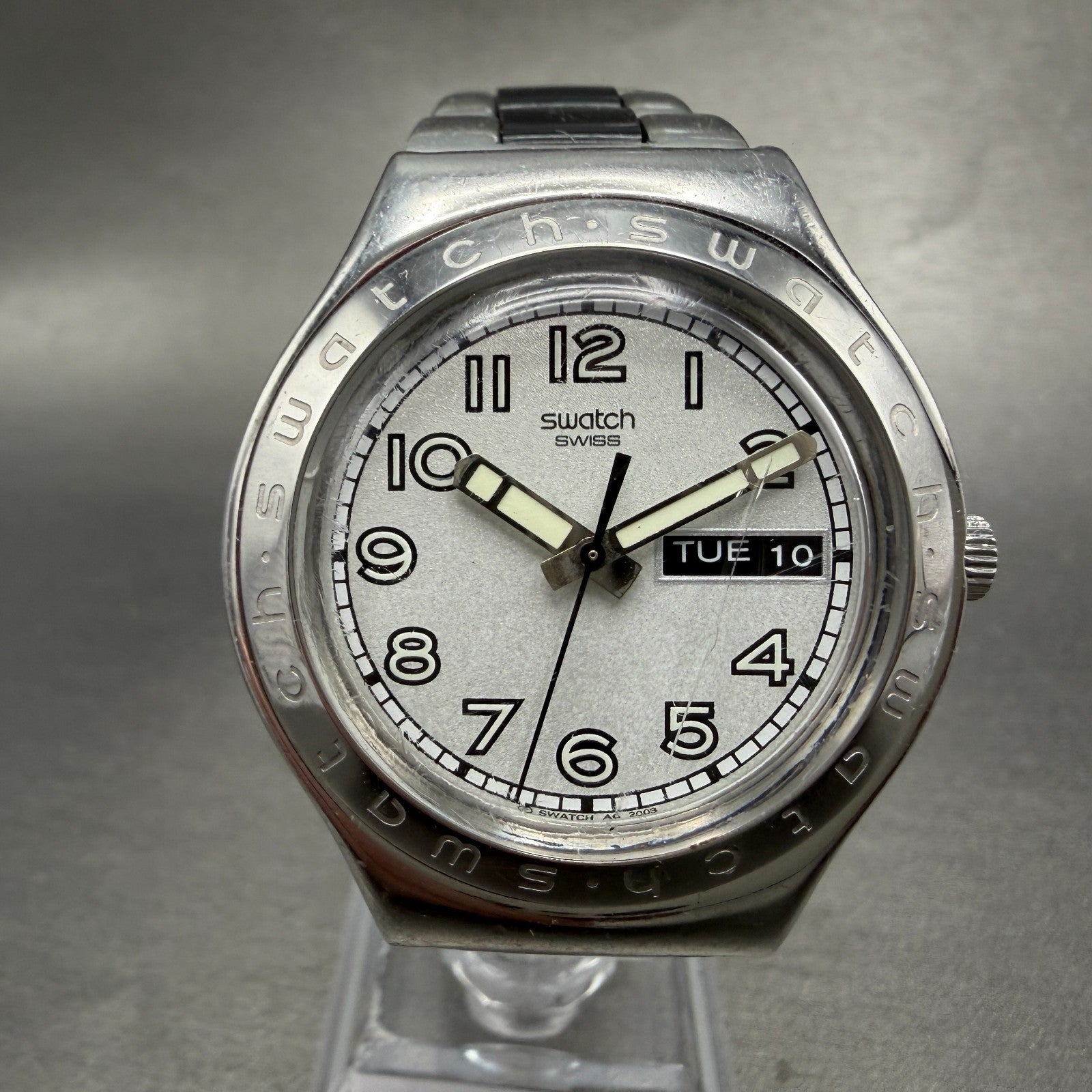 Swatch Irony Big Casse-Cou watch Unisex 38mm Silver Dial Steel Daydate New Batt0
