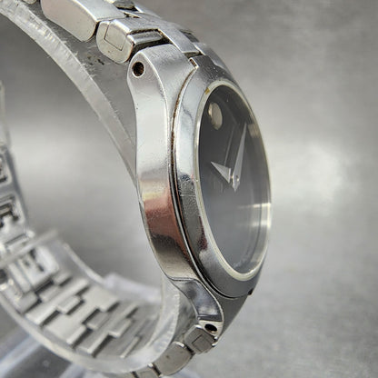 Movado Juro Watch Women 24mm Black Dial Steel Round 84 E4 1844 New Battery