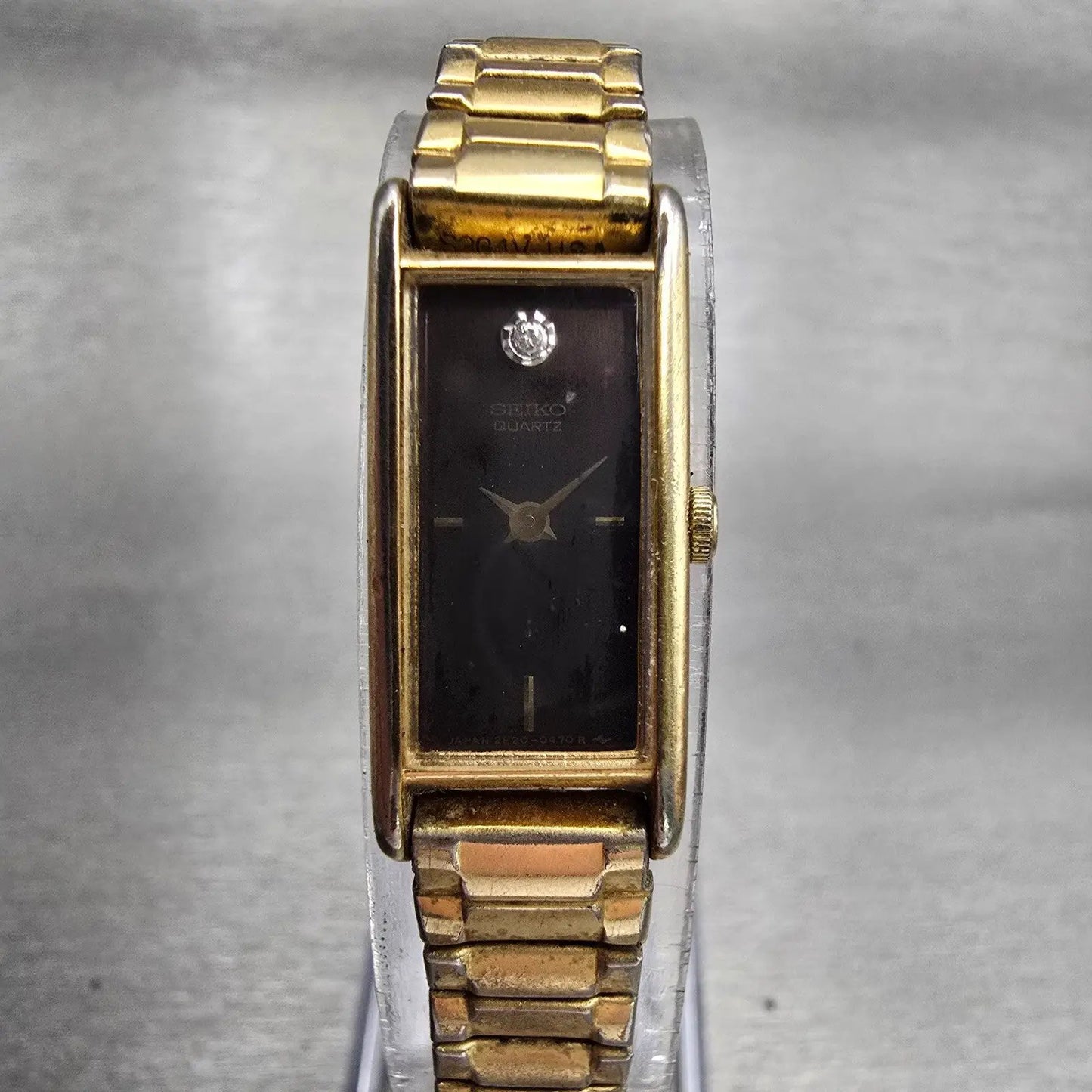 Seiko Watch Women 12mm Brown Dial Gold Tone Rectangle 2E20-5349 New Battery VTG0