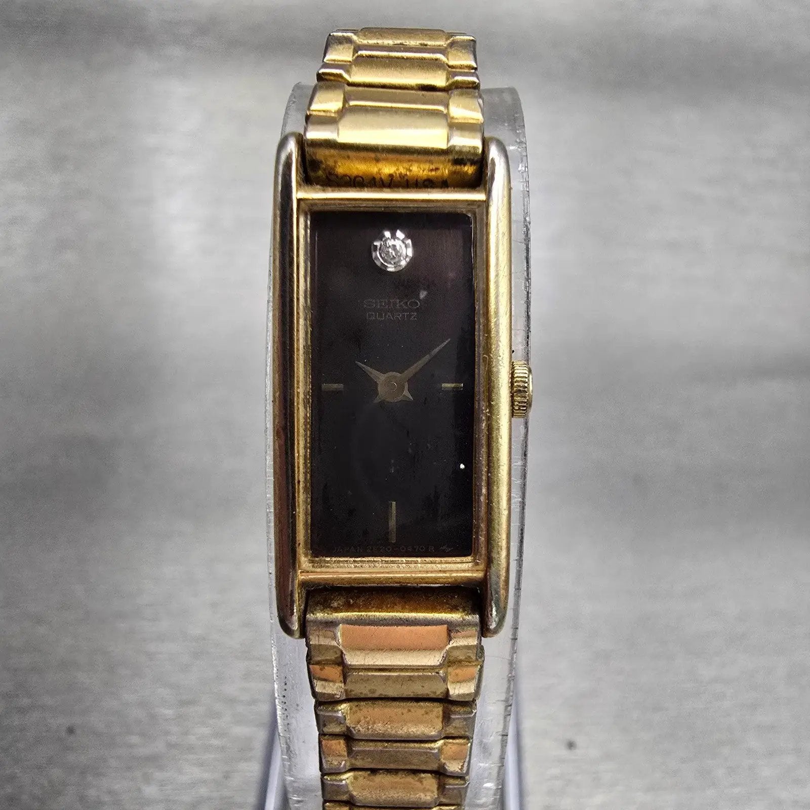 Seiko Watch Women 12mm Brown Dial Gold Tone Rectangle 2E20-5349 New Battery VTG0