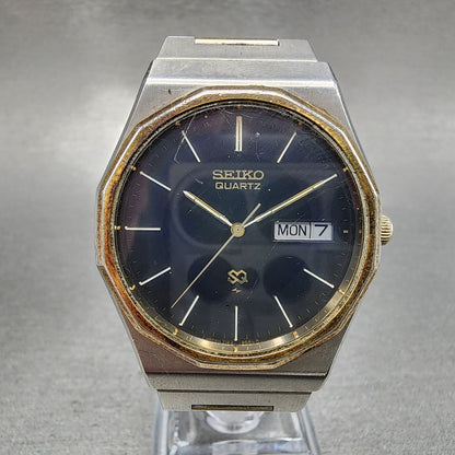 Seiko SQ Watch Men 35mm Blue dial Two Tone Daydate 7123-8470 New Battery