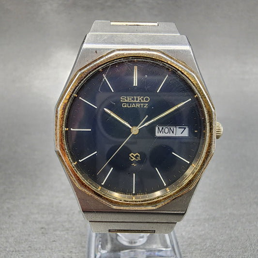 Seiko SQ Watch Men 35mm Blue dial Two Tone Daydate 7123-8470 New Battery