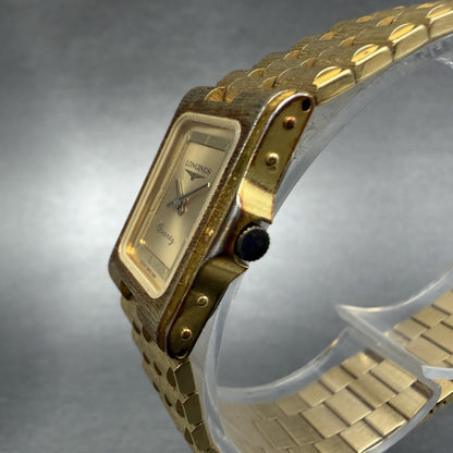Longines Tank Watch Women 17mm Gold Dial Gold Tone Rectangle New Battery ABCD2