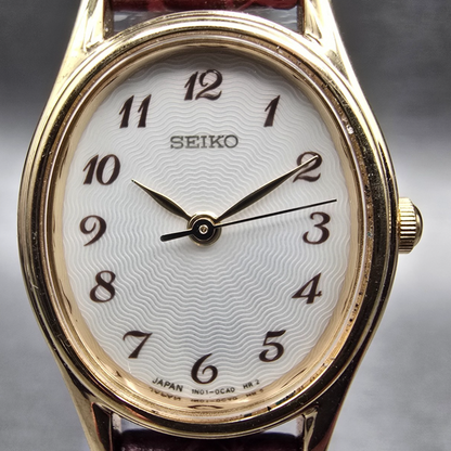 Seiko Watch Women 20mm White Dial Gold Tone Oval 1N01-0AW0 New Battery Vintage1