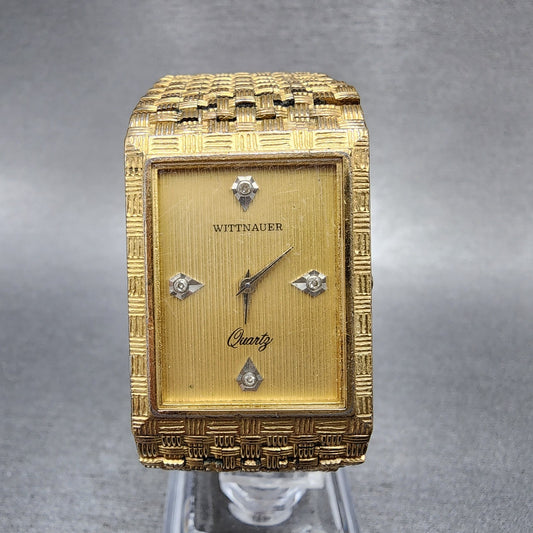Wittnauer Tank Watch Men 25mm Gold Dial Gold Tone Rectangle VTG PARTS0