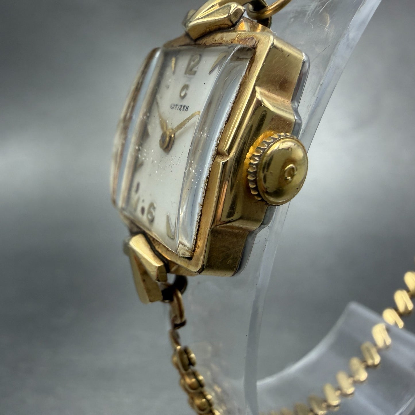 Citizen Tank Watch Women 16mm White Dial Gold Tone Manual 60743 Runs Vinatge2