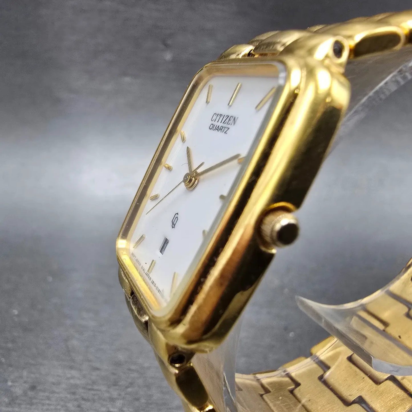 Citizen CQ Tank Watch Men 25mm White Dial Gold Tone Date 2818-S02953 New Battery2