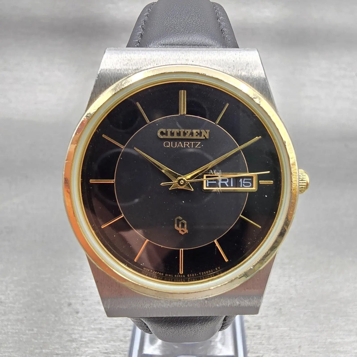 Citizen CQ Watch Men 34mm Black Dial Two Tone Daydate 6101-T15588 New Battery0