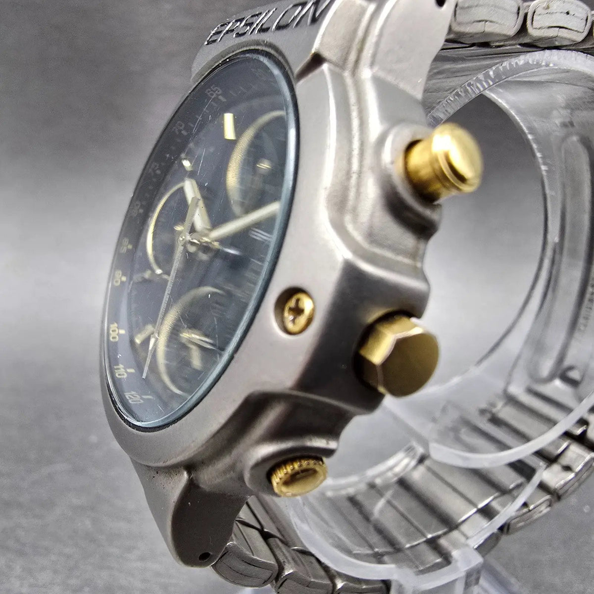 Seiko alba Epsilon Chronograph Watch Men 38mm Black Dial Titanium Y182-6A80 PART3