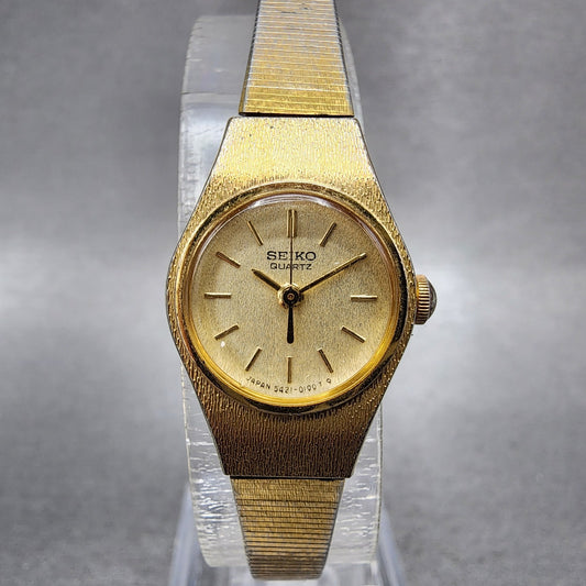 Seiko Watch Women 17mm Champagne Dial Gold Tone Round 54210039 New Battery0