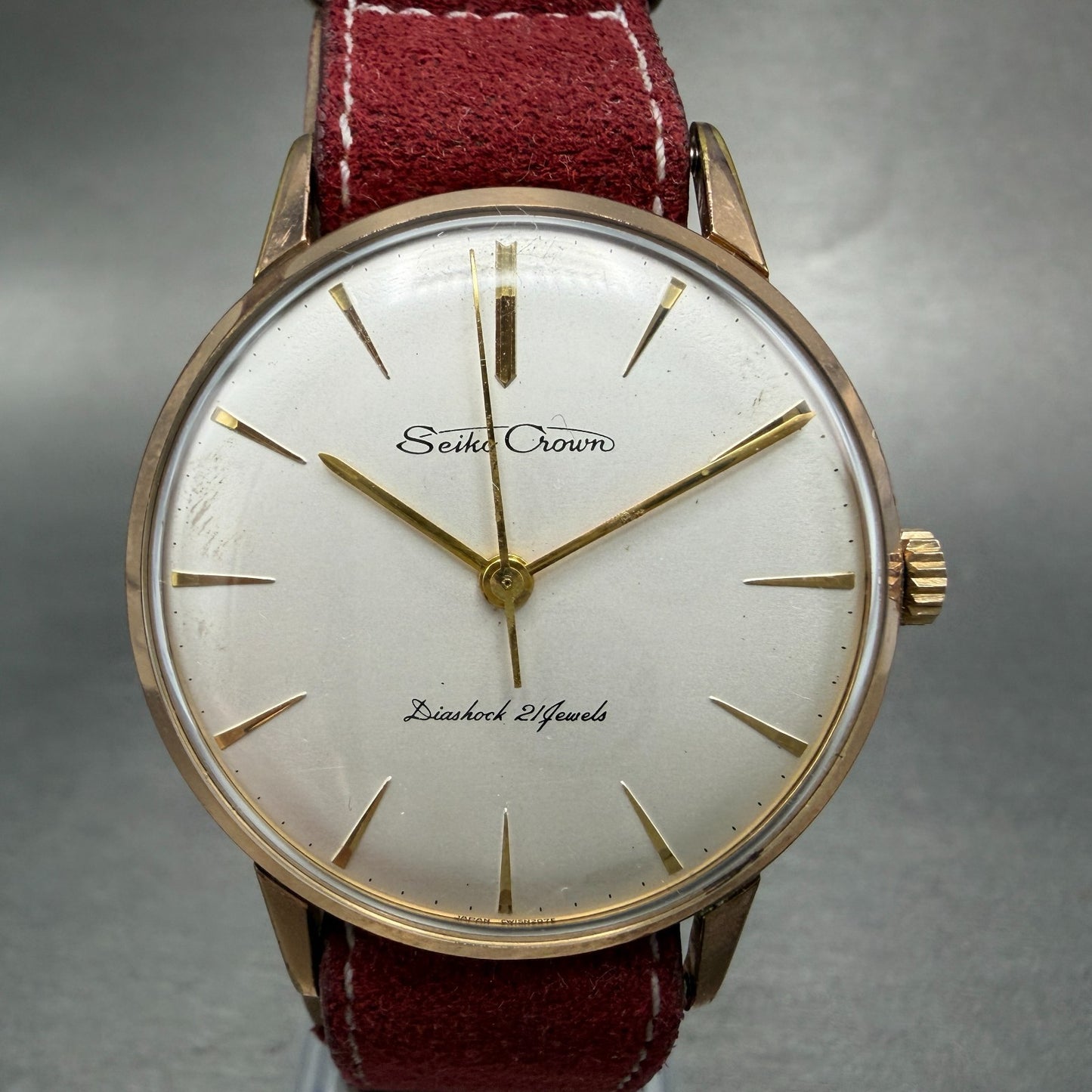 Seiko Crown Watch Men 35mm Silver Dial Gold Tone Round Manual 15002 Runs Vintage0
