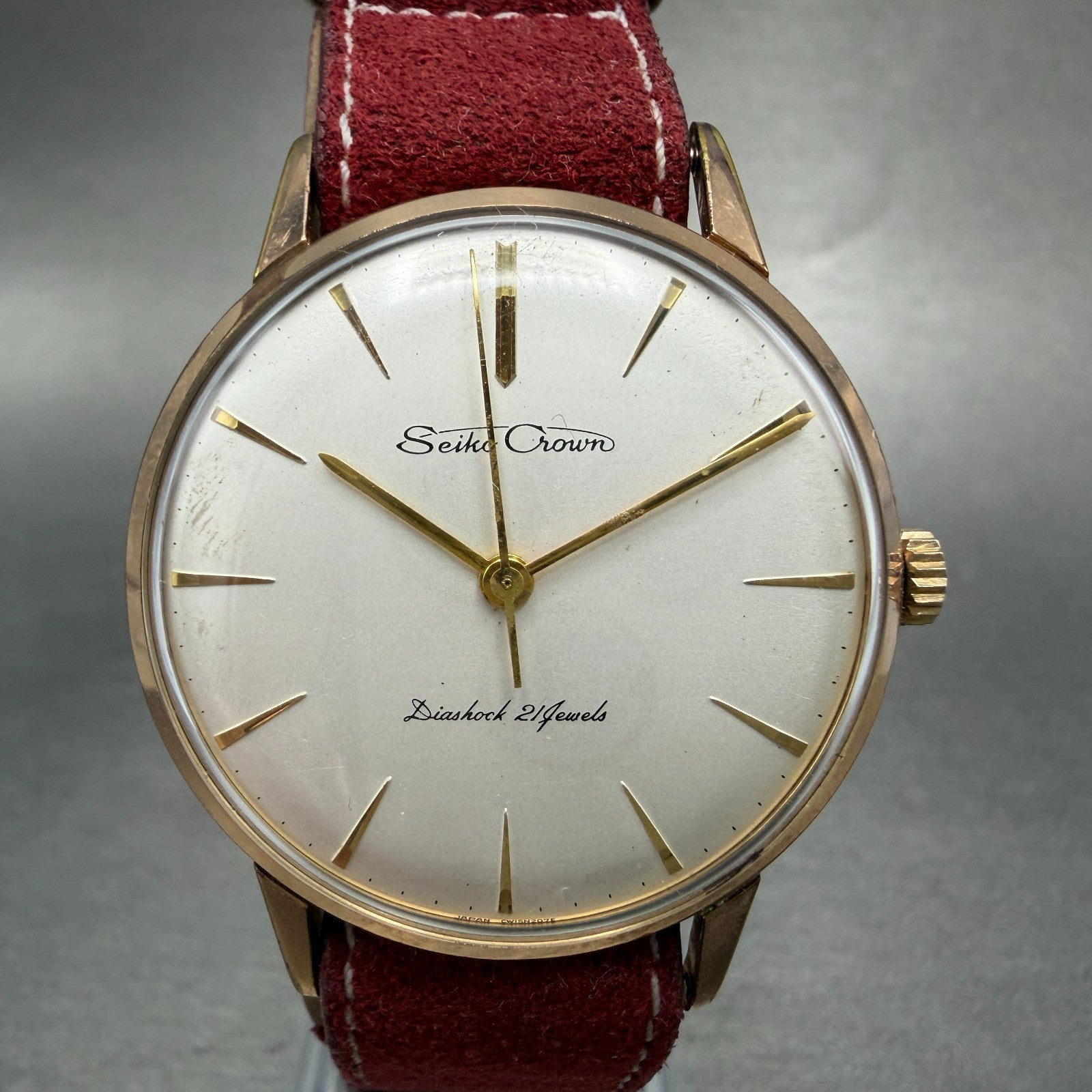 Seiko Crown Watch Men 35mm Silver Dial Gold Tone Round Manual 15002 Runs Vintage0