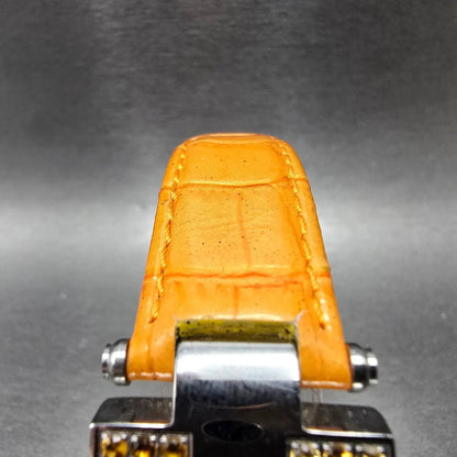 Lucien Piccard Tank Watch Women 23mm Orange Dial Silver Gem Set Rectangle NewBat4