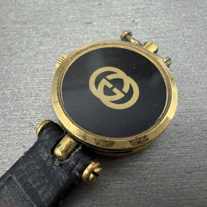 Gucci 2000L Watch Women 22mm Black Dial Gold Plated Round New Battery VTG UNIDQ7