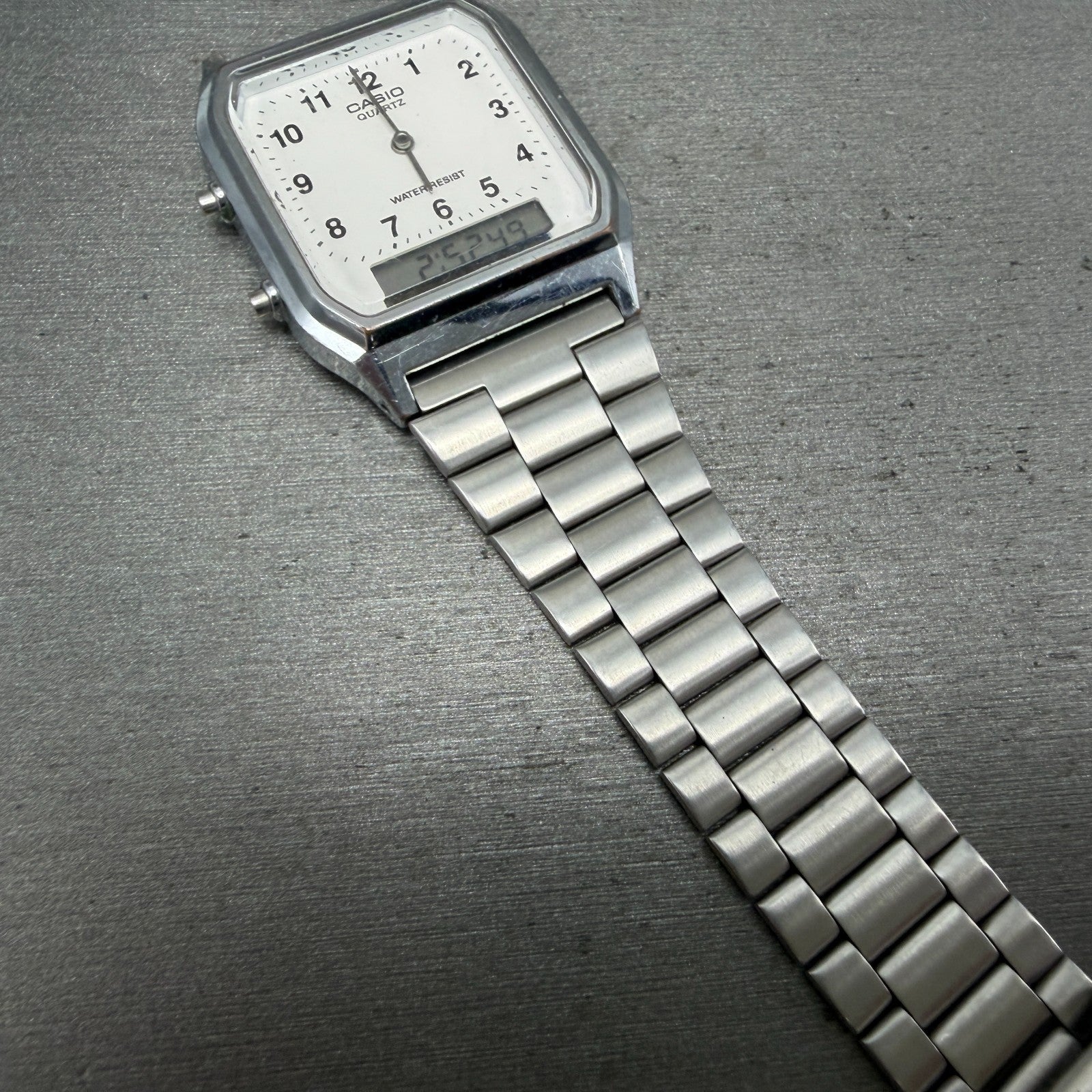 Casio AQ-230 Watch Men 30mm White Dial Silver Tone Alarm Chrono READ!!!!!!!!!!!!7