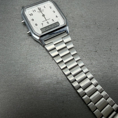 Casio AQ-230 Watch Men 30mm White Dial Silver Tone Alarm Chrono READ!!!!!!!!!!!!7