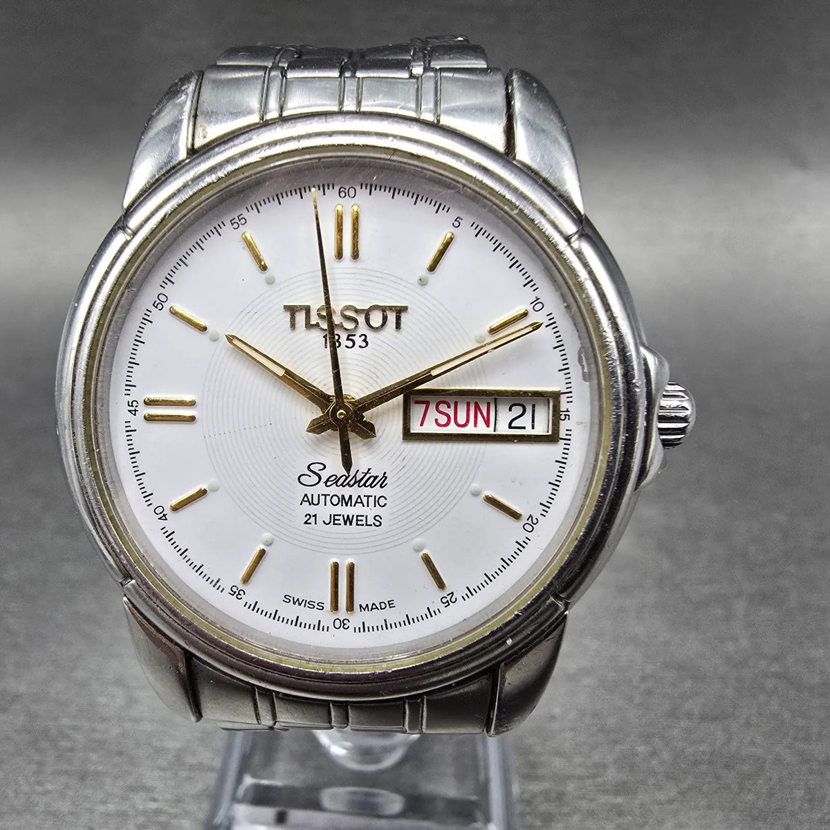 Tissot Seastar Automatic Watch Men 36mm White Dial Steel Daydate Round A660/760K0