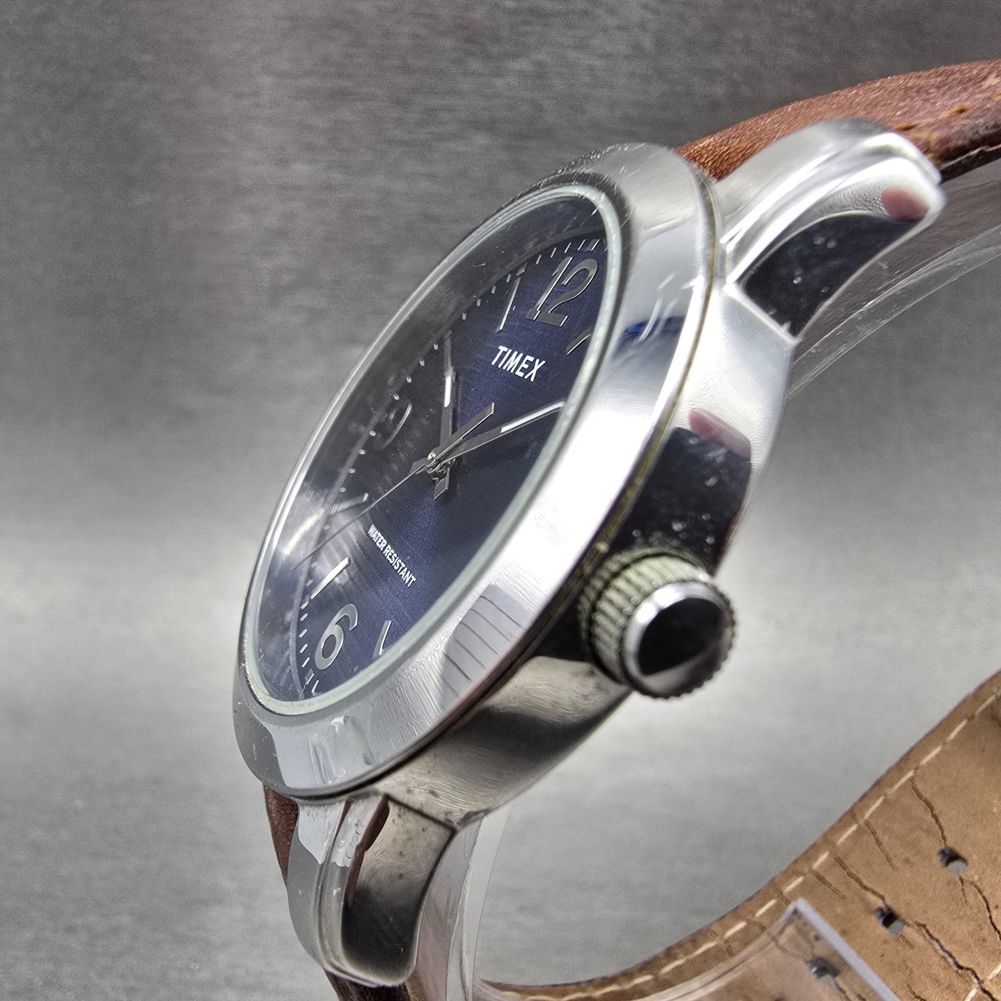 Timex Main Street Watch Men 39mm Blue Dial Silver Tone Round New Battery2