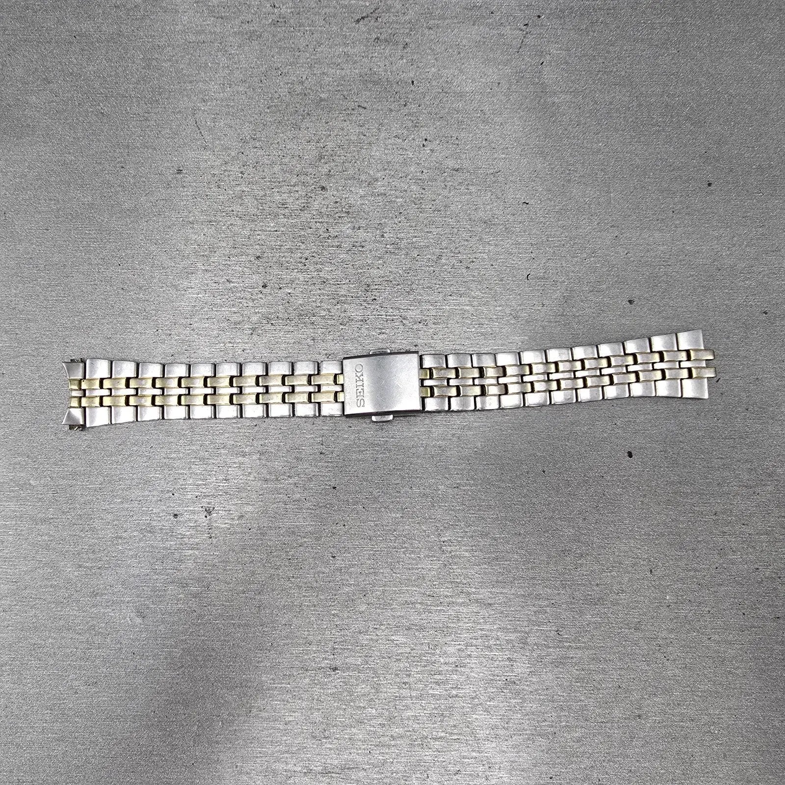Seiko Bracelet 18mm Stainless Steel Two Tone Tri Folding Clasp VTG Japan 4A4K2C10