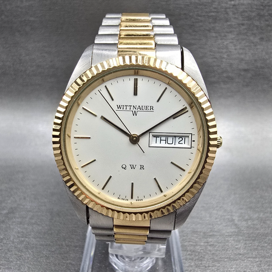 Wittnauer President Watch Men 35mm White Dial Two Tone Date Round QWR New Batt0