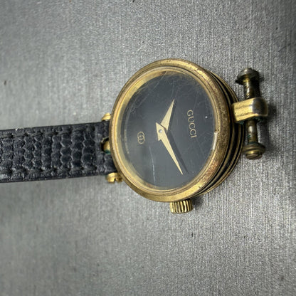 Gucci 2000L Watch Women 22mm Black Dial Gold Plated Round New Battery VTG UNIDQ3