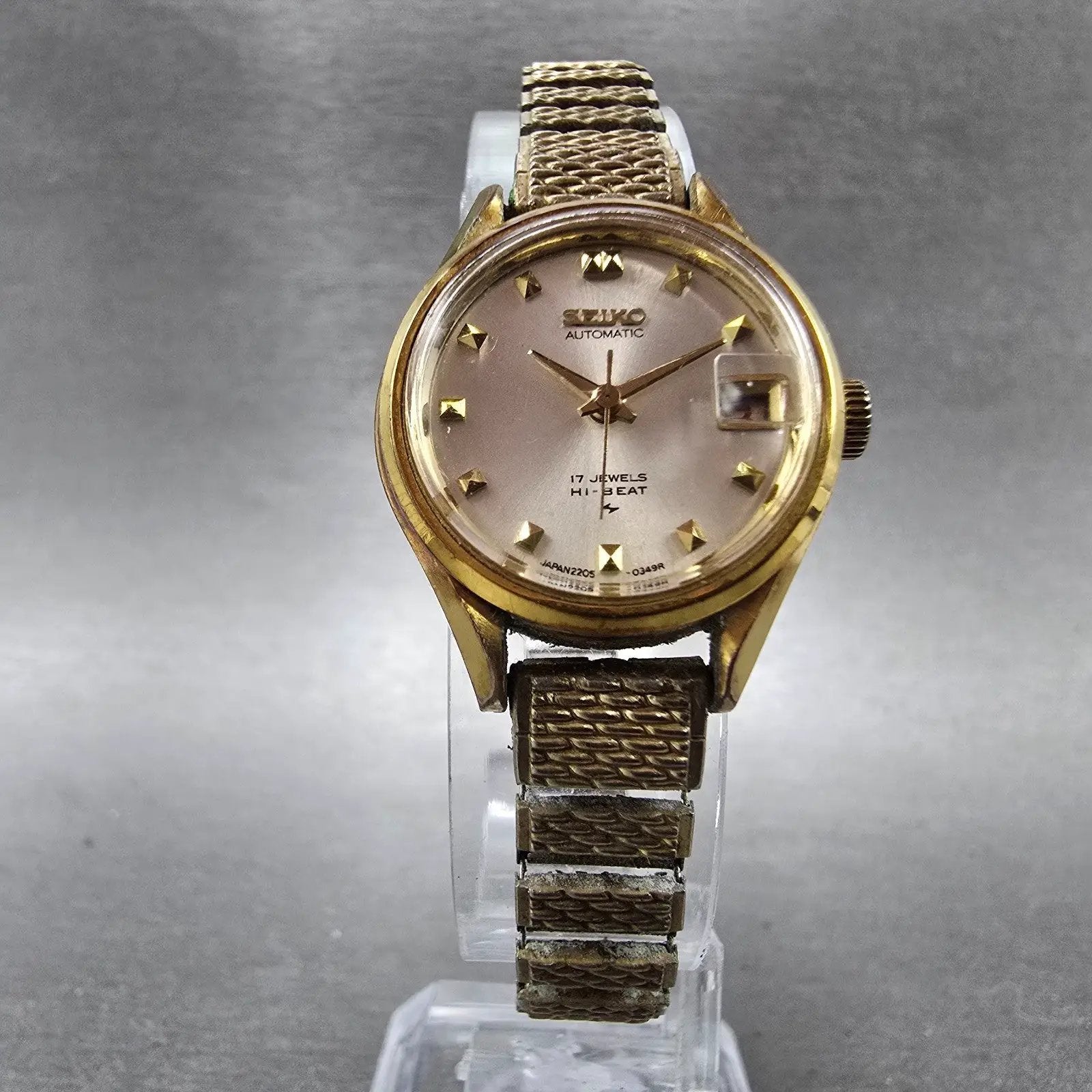 Seiko Automatic Watch Women 23mm Silver Dial Gold Tone Date 2205-0259 Runs5
