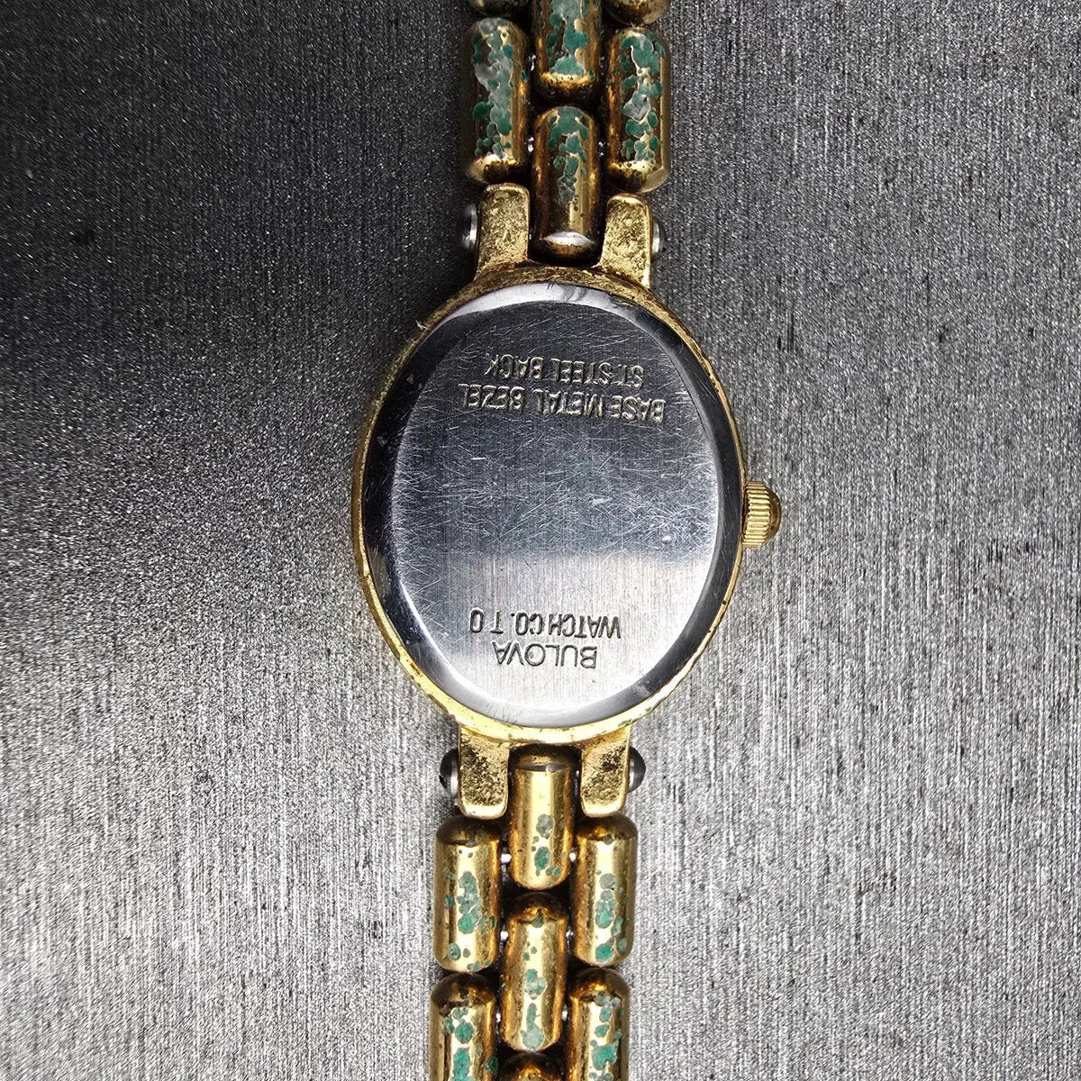 Bulova Watch Women 16mm Black Dial Gold Tone Oval 92F12 New Battery Diamonds VTG11