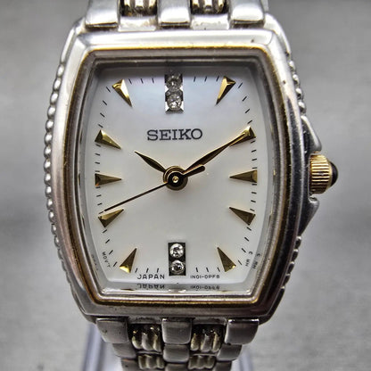 Seiko Watch Women 19mm MOP Dial Silver Tone Rectangle 1N01-0HL0 New Battery VTG1