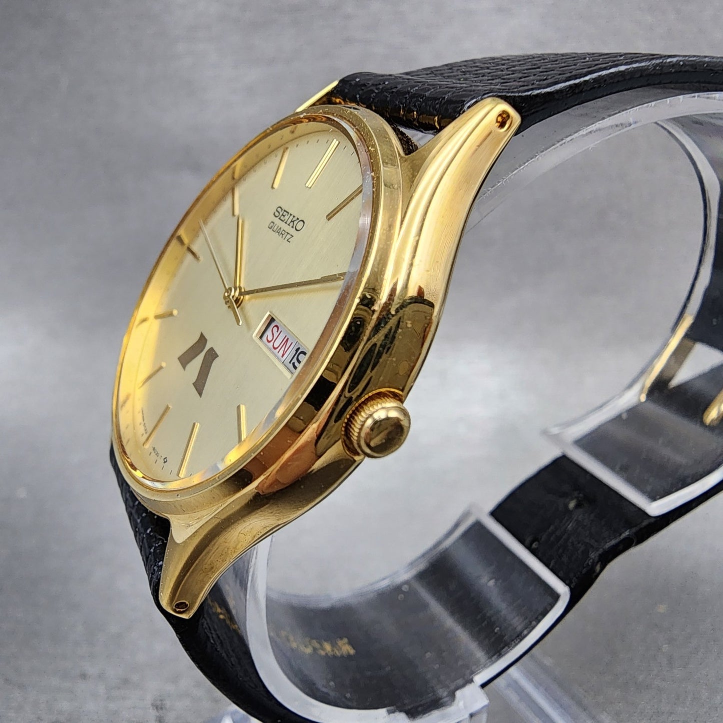 Seiko Watch Men 34mm Champagne Dial Gold Tone Daydate Round New Battery A1232