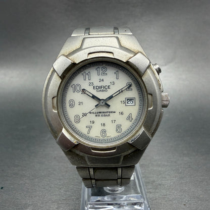 Casio Edifce Watch Men Cream Dial Silver Tone Date Round MMW-100 New Battery0