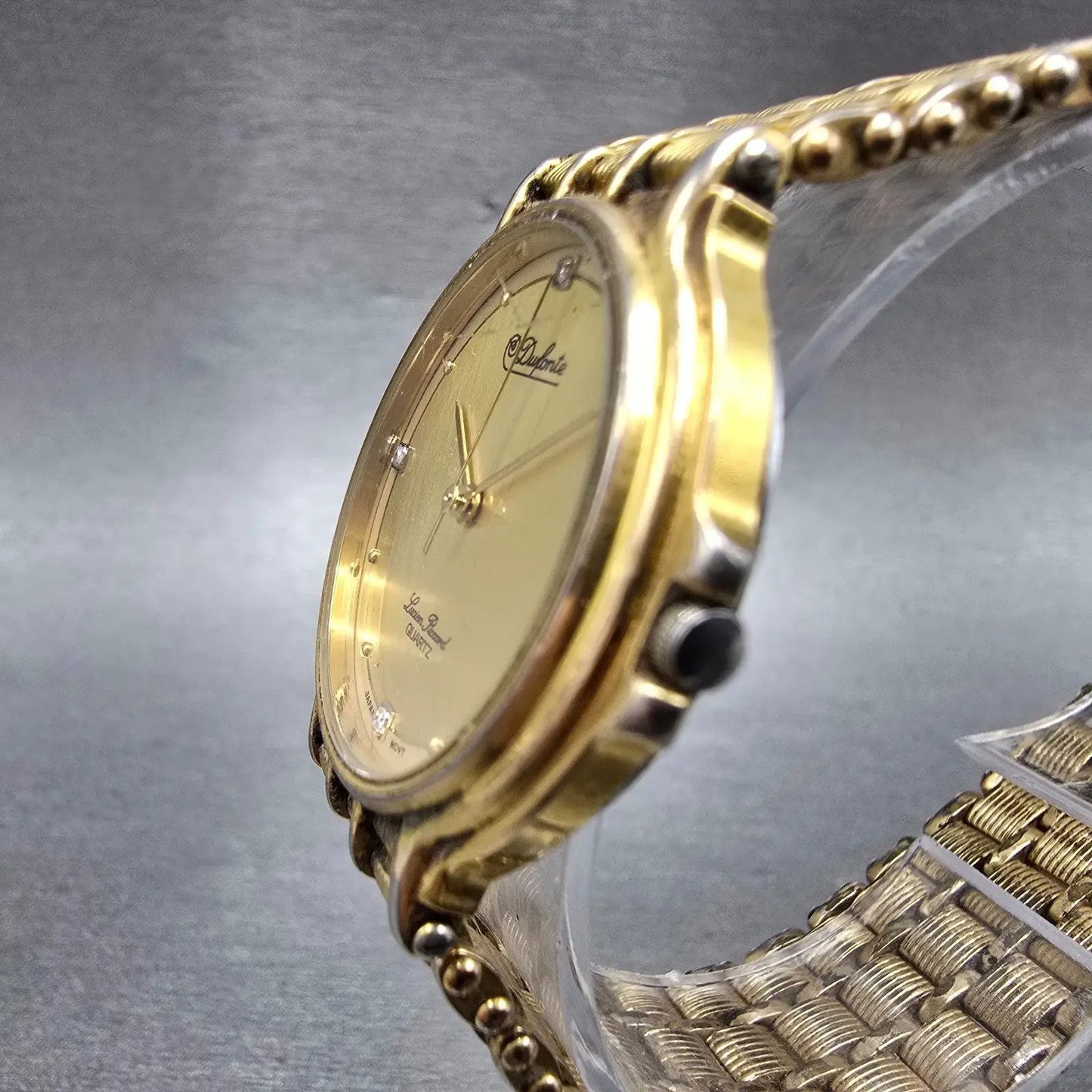 Lucien Piccard Dufonte Watch Men 32mm Gold Dial Gold Tone Round New Battery VTG2