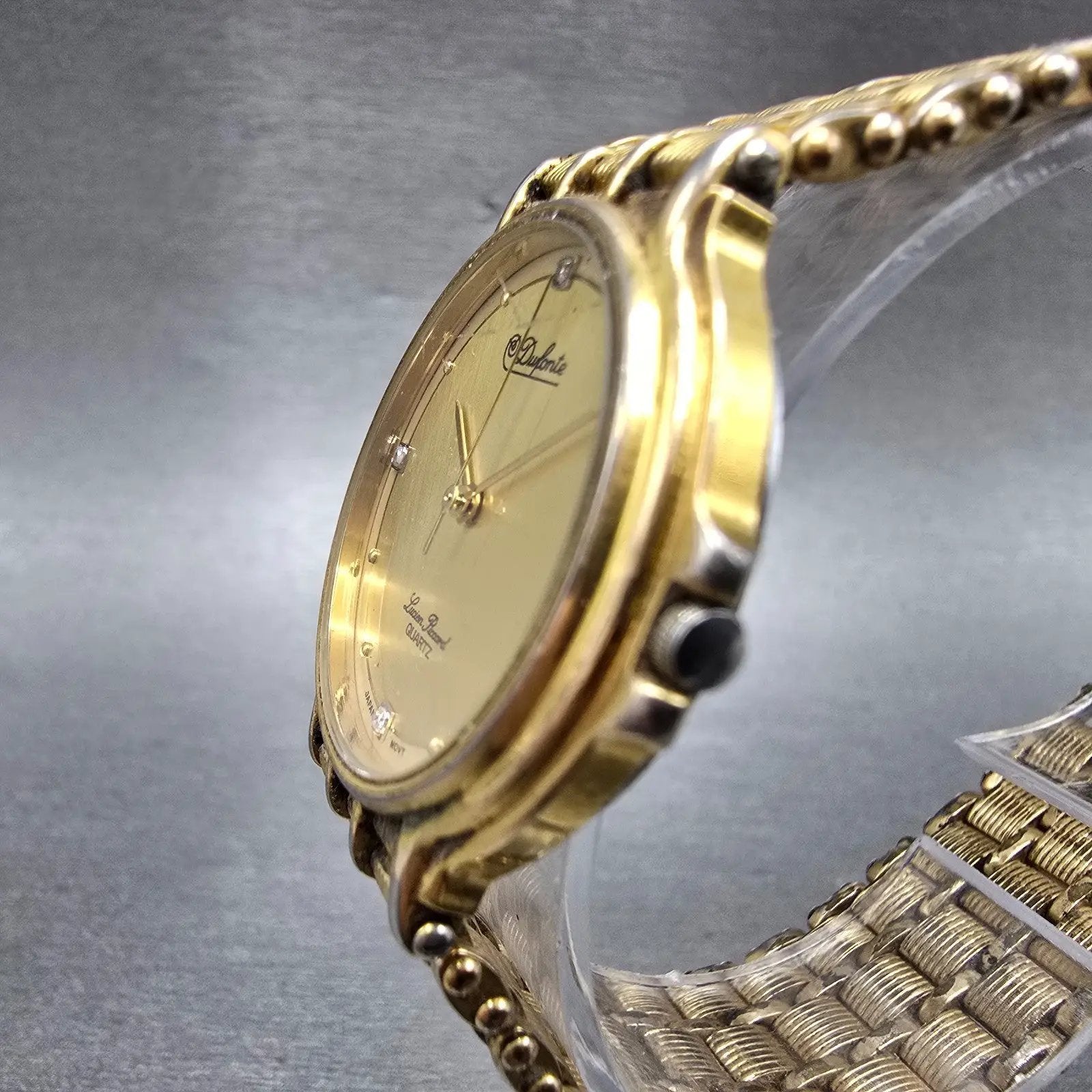 Lucien Piccard Dufonte Watch Men 32mm Gold Dial Gold Tone Round New Battery VTG2