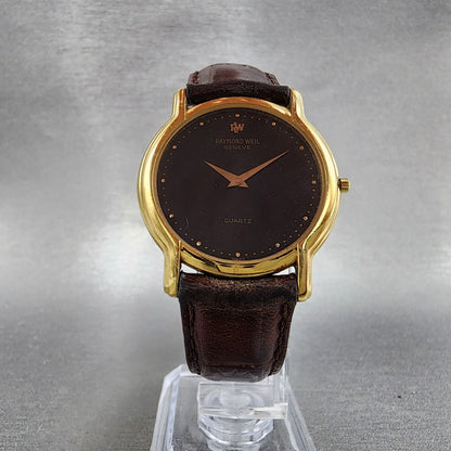Raymond Weil Watch Men 32mm Black Dial Gold Plated Round 114 New Battery