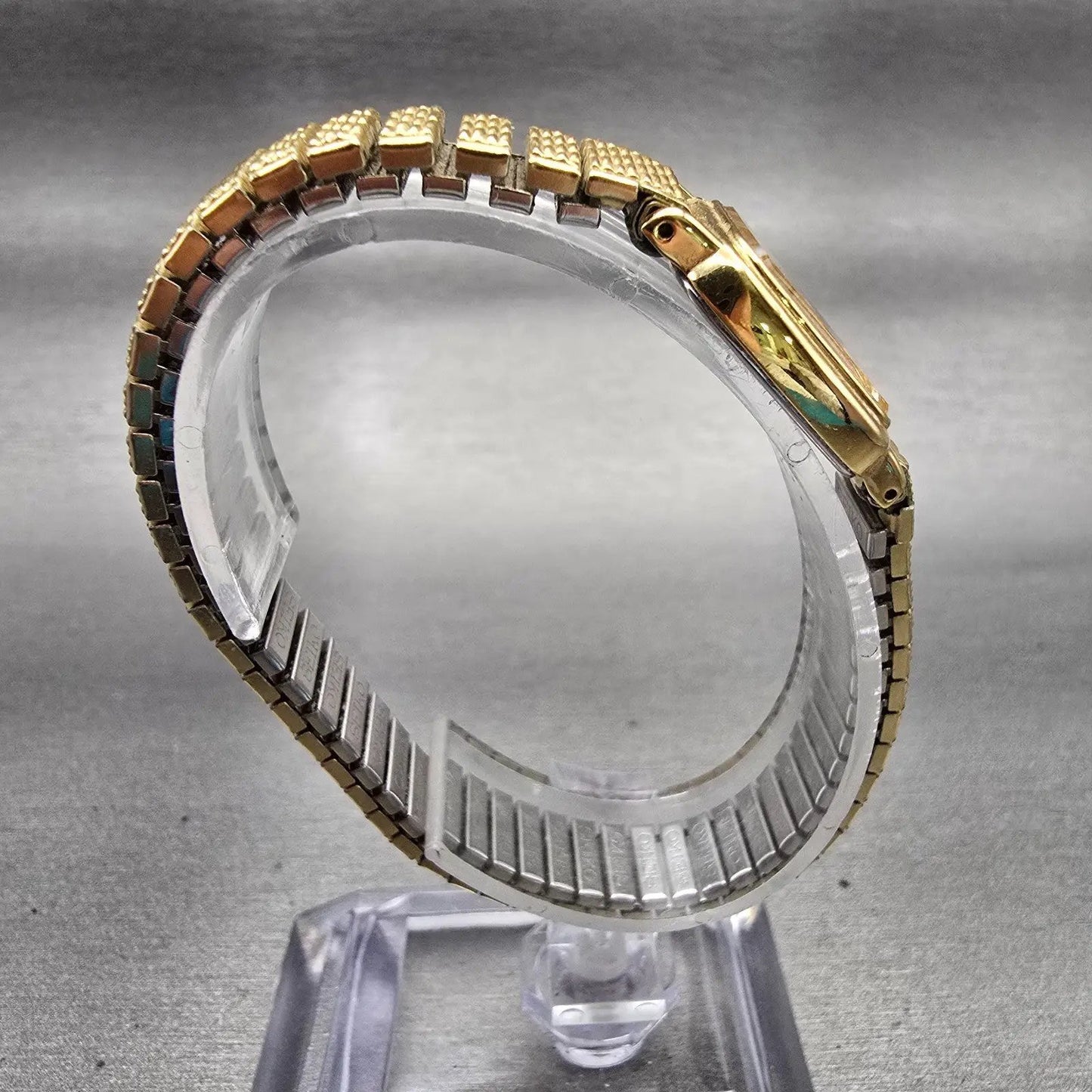 Seiko Watch Women 17mm Gold Dial Gold Tone Rectangle 1N00-5K29 New Battery VTG F8