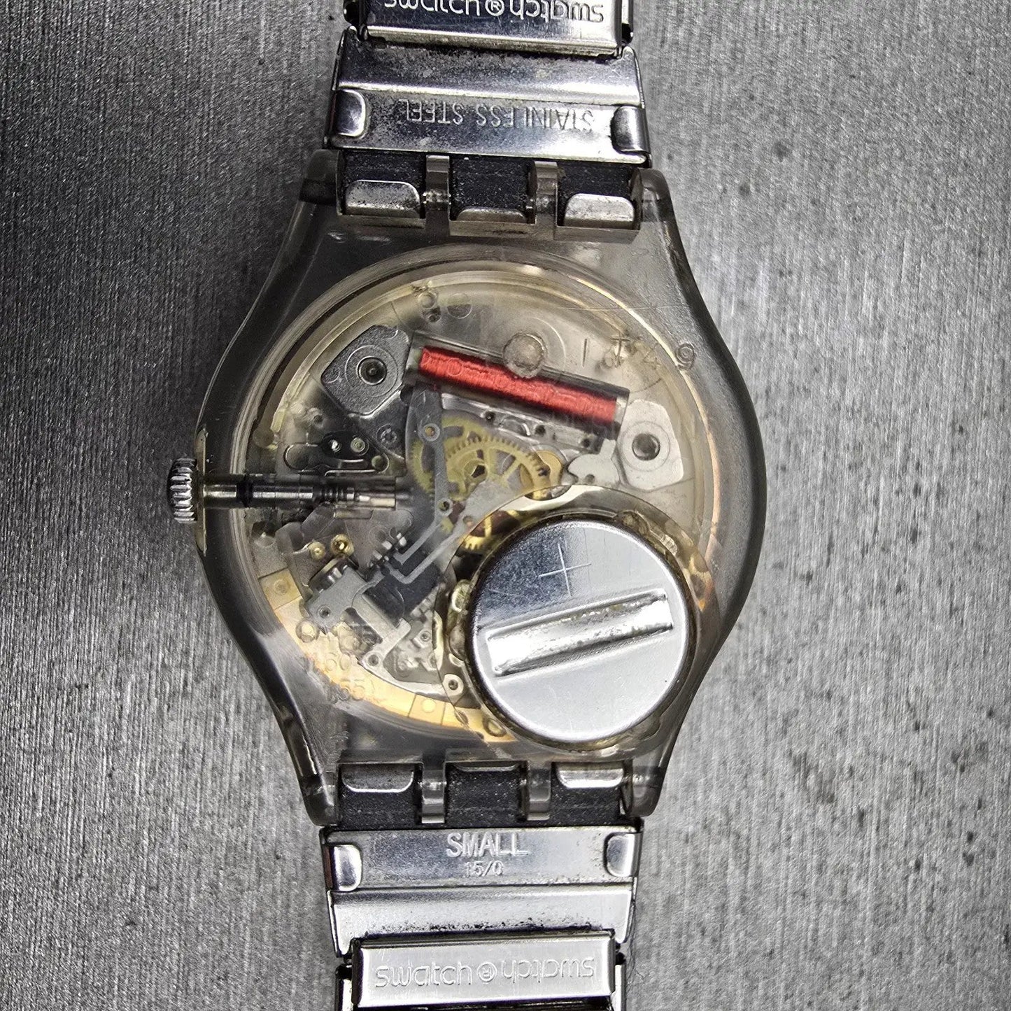 Swatch Silverall Watch Men 34mm Silver Dial Clear Case Date GM416 New Battery10