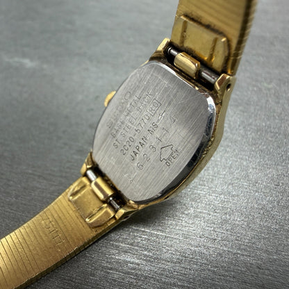 Seiko Watch Women 16mm Champagne Dial Gold Tone Square 2C20-5770 New Battery9