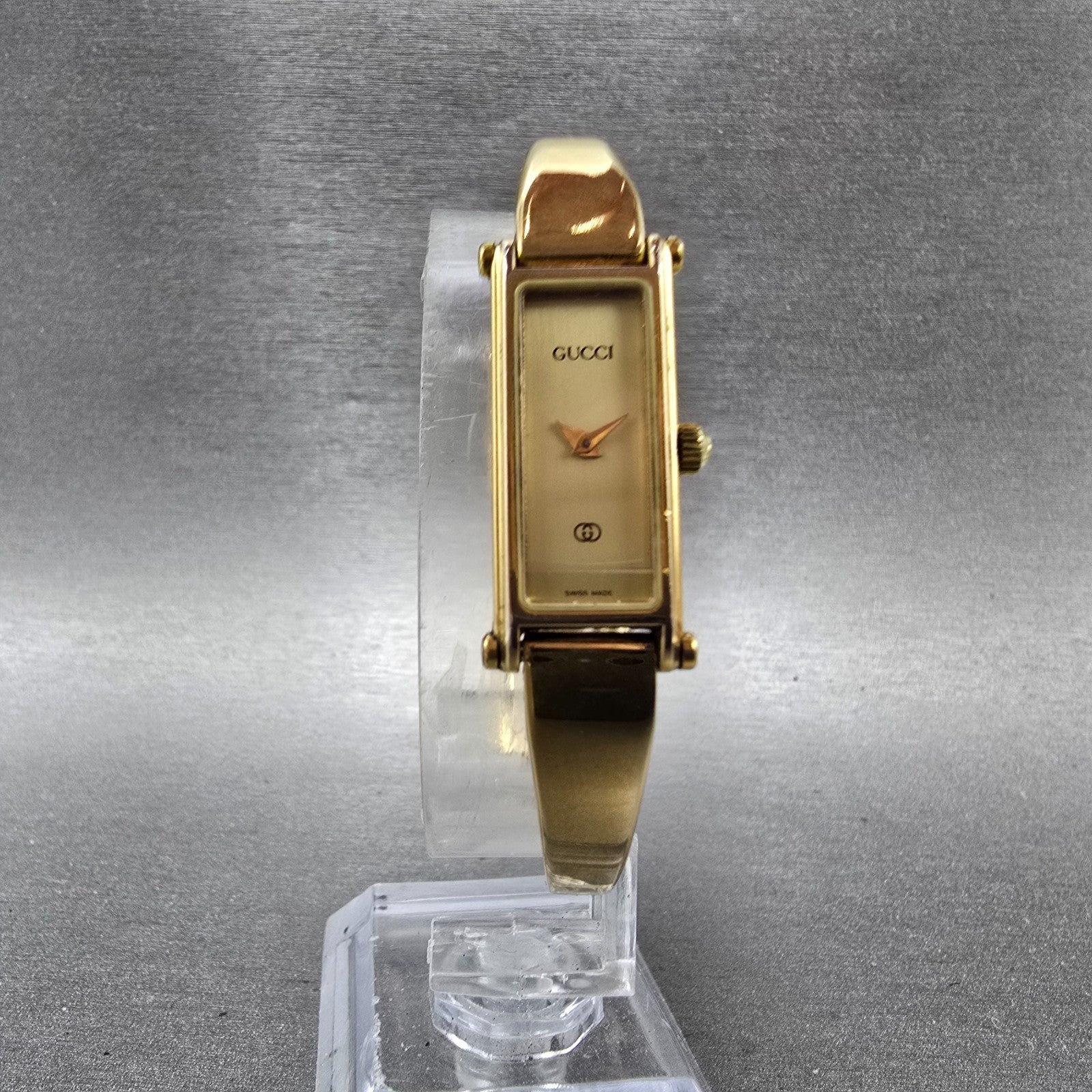 Gucci 1500L Tank Watch Women 13mm Champagne Dial Gold Tone Rectangle New Bat Box7
