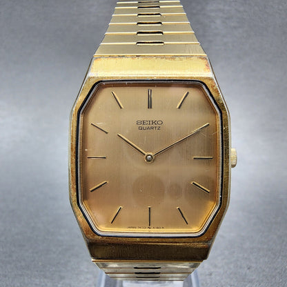 Seiko Tank Watch Men 28mm Gold Dial Gold Tone Octagon 7430-5079 New Battery