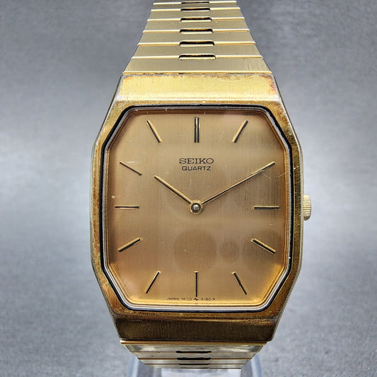 Seiko Tank Watch Men 28mm Gold Dial Gold Tone Octagon 7430-5079 New Battery
