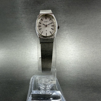 Citizen CQ Watch Women 18mm Silver Dial Silver Tone Oval 4-752104 New Battery5