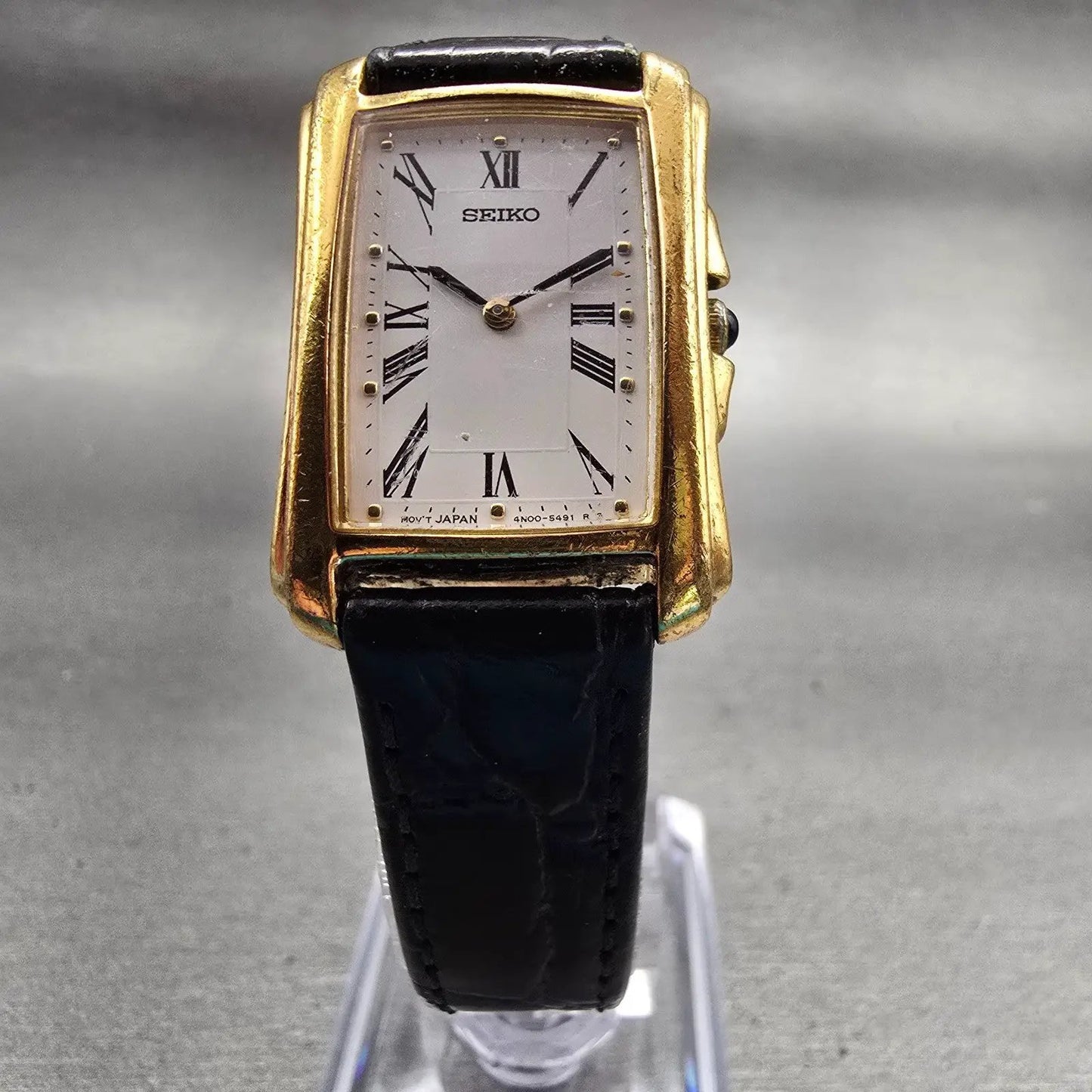 Seiko Tank Watch Women 21mm White Dial Gold Tone Rectangle 4N00-6950 New Battery5