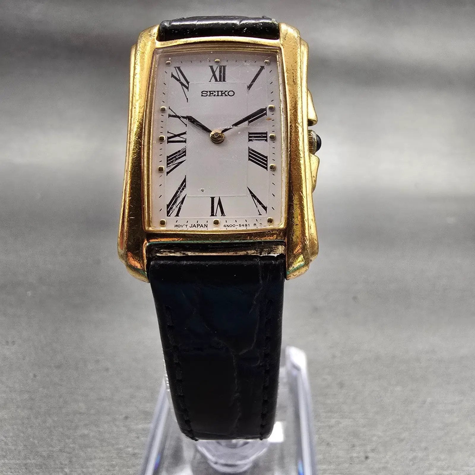 Seiko Tank Watch Women 21mm White Dial Gold Tone Rectangle 4N00-6950 New Battery5