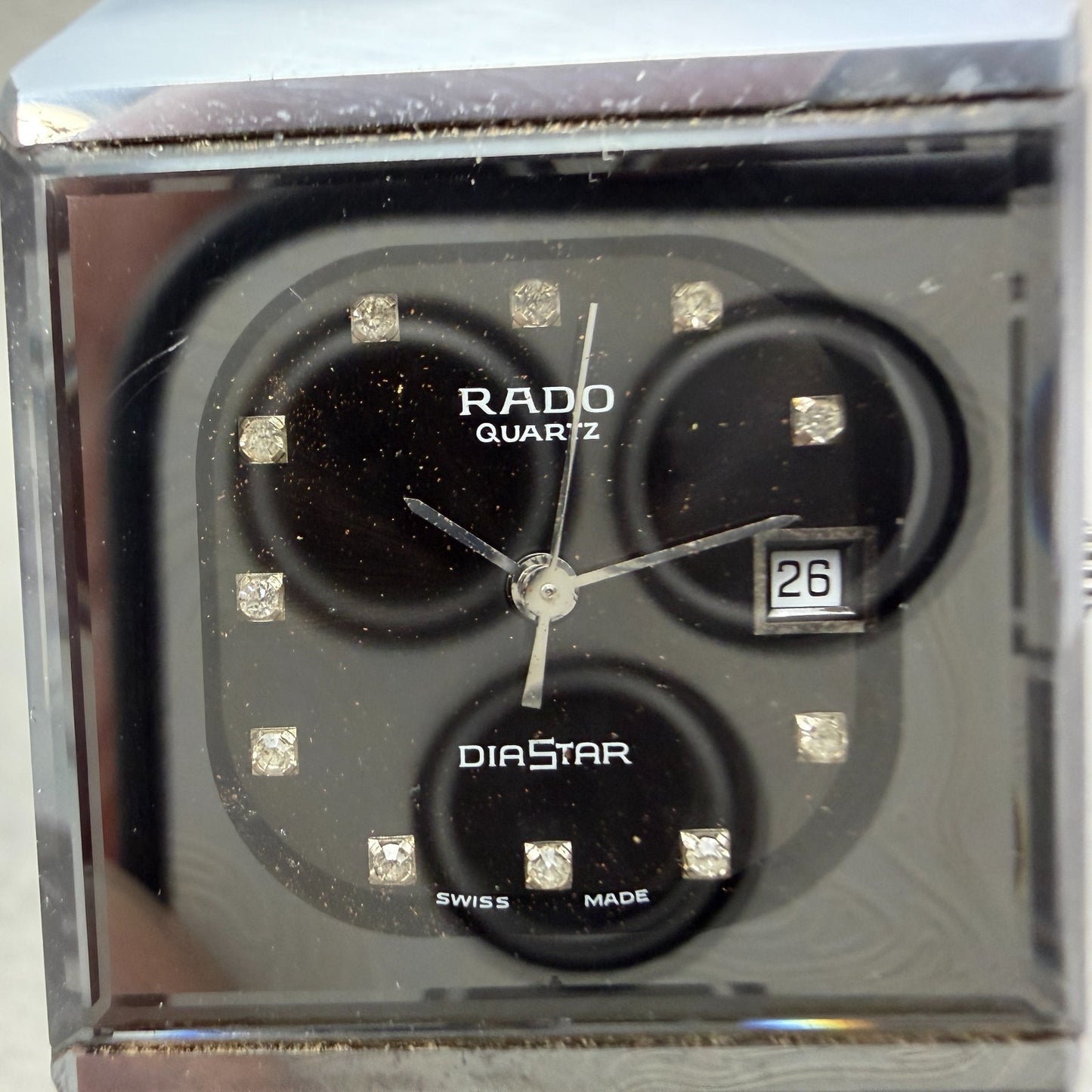 Rado Diastar Watch Men 30mm Black Dial Tungsten Case Date Rectangle New Battery1